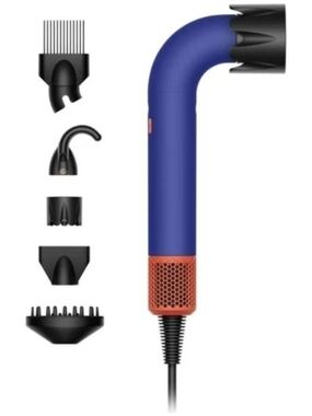 Dyson Supersonic R Hair Dryer in Blue with Orange Accents and Black Attachments